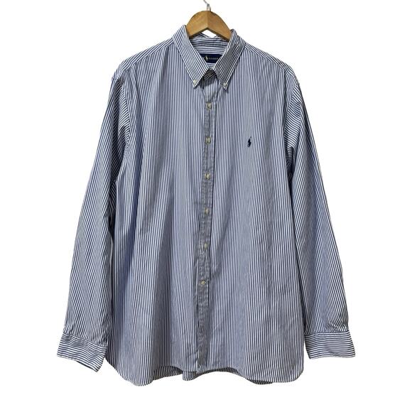 Ralph Lauren Mens Stripe Classic Fit Oxford Shirt Mens Size 18 Blue Preppy Golf - Picture 1 of 8